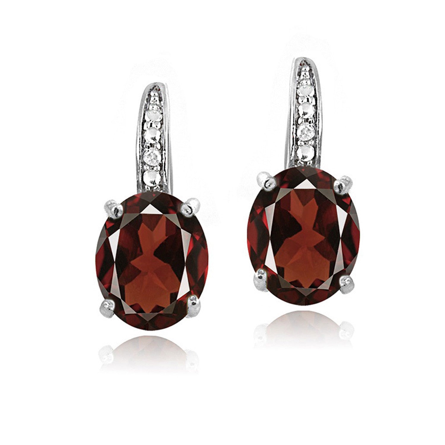 Sterling Silver Diamond & Gemstone Accent Leverback Earrings - Garnet