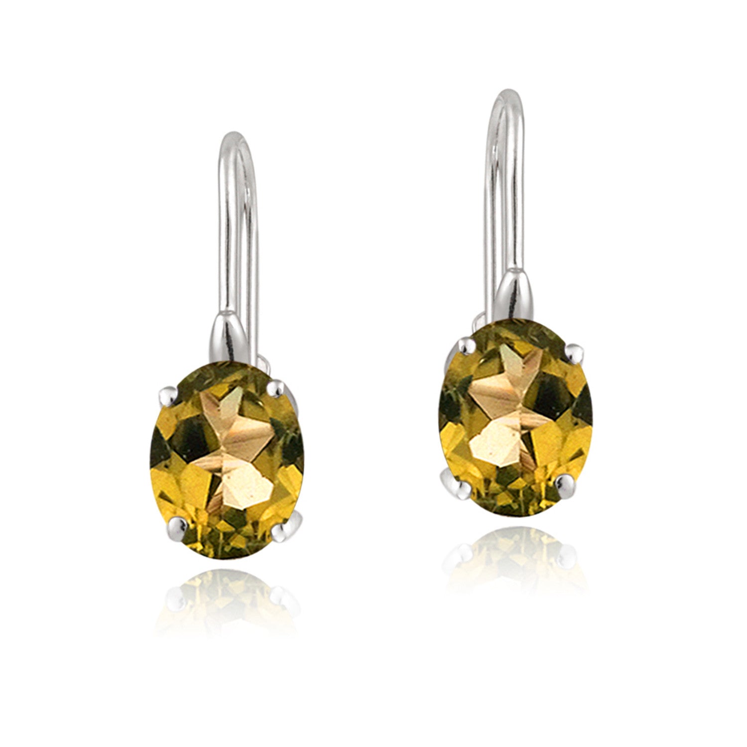 Sterling Silver Oval Cut Birthstone Leverback Dangle Earrings - November Citrine