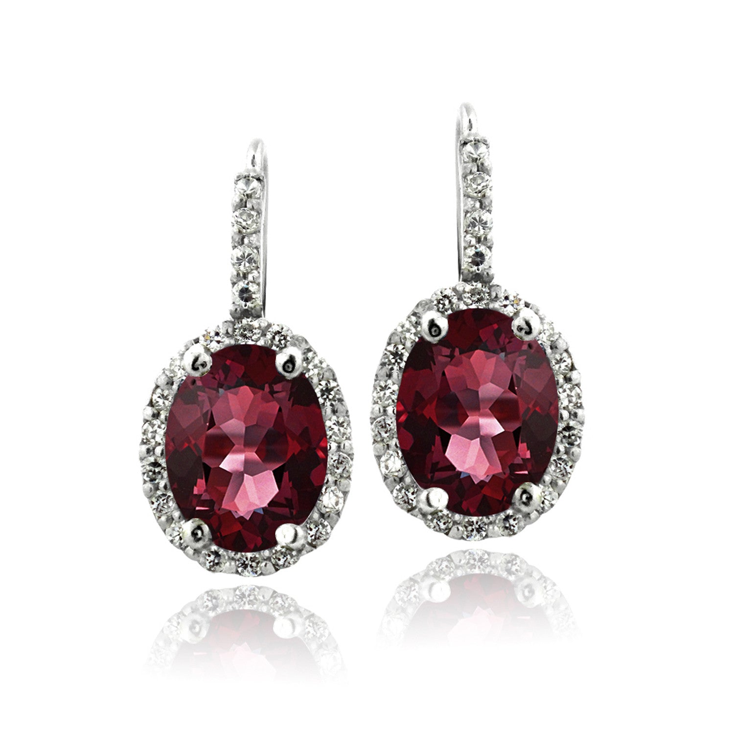 Oval Cut Gemstone Accent Sterling Silver Leverback Birthstone Earrings - January Garnet