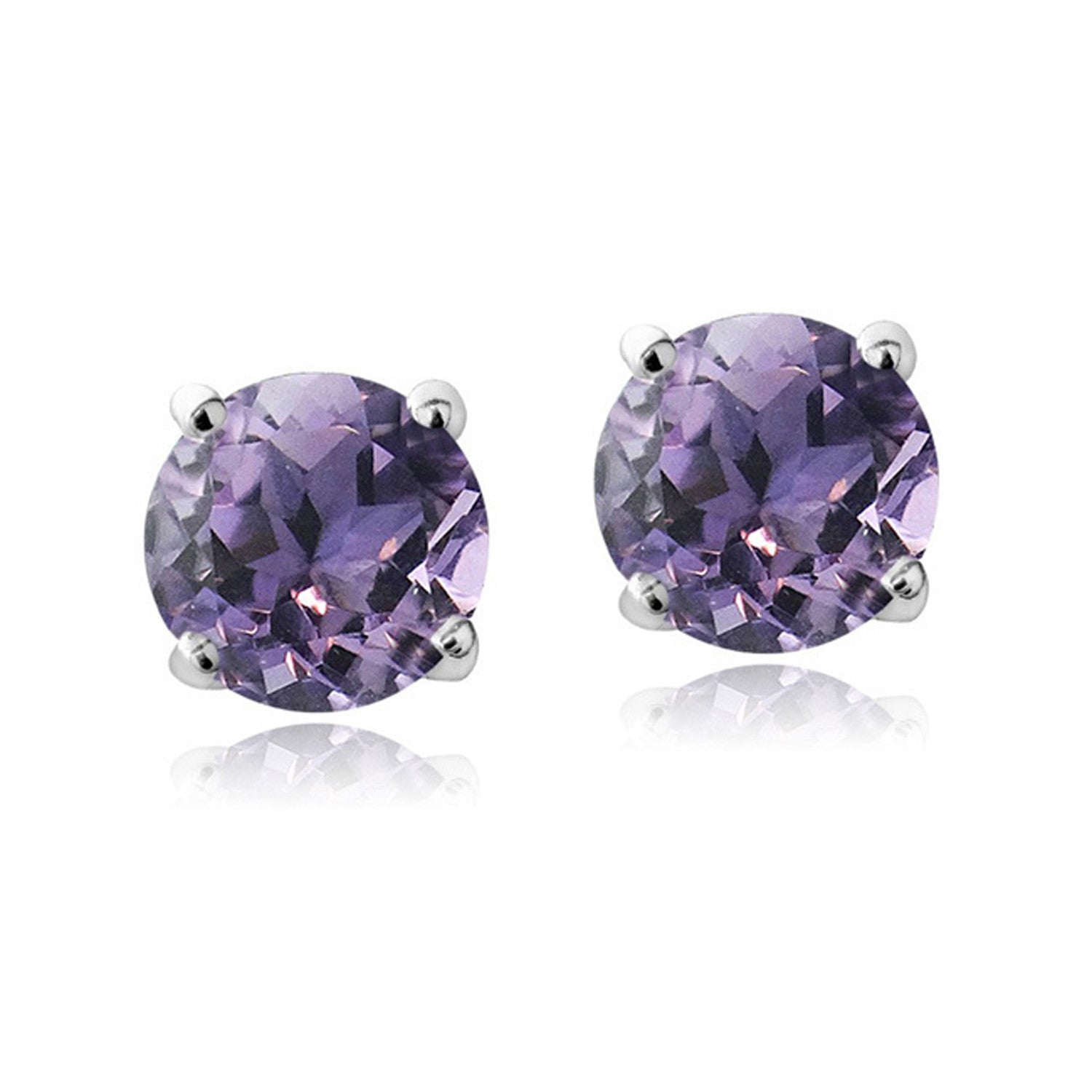 Swarovski Elements Sterling Silver Butterfly Clasp Birthstone Stud Earrings - February Amethyst